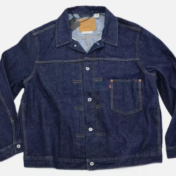 Levi's Premium Size L Type I Denim Jacket Selvedge Trucker Men's Dark Wash New - Picture 2 of 14
